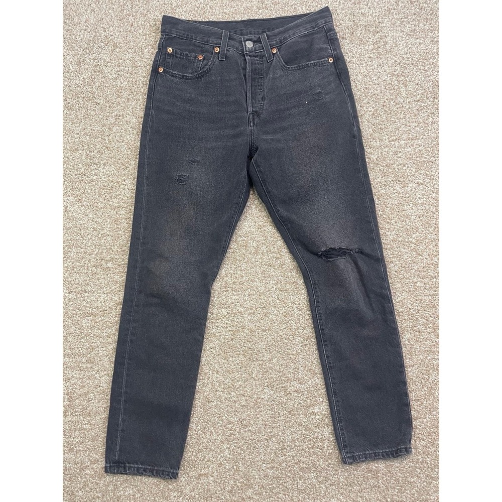 Levis 501 Jeans High Rise Skinny Womens W27 -L28 Black Distressed